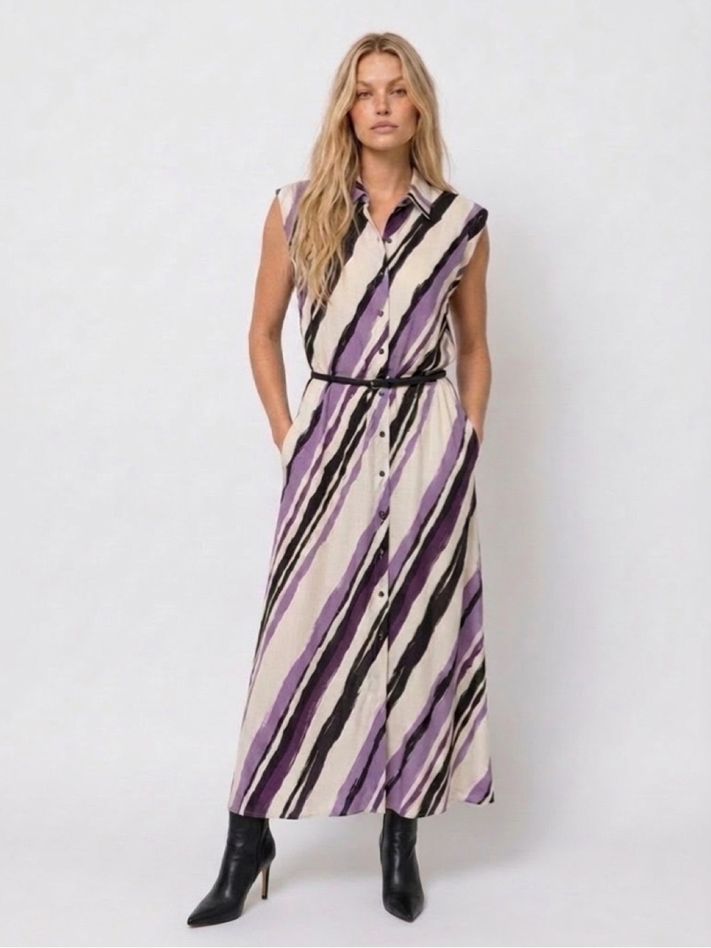 👀‼️MaxMara Purple and Black Striped Maxi Dress